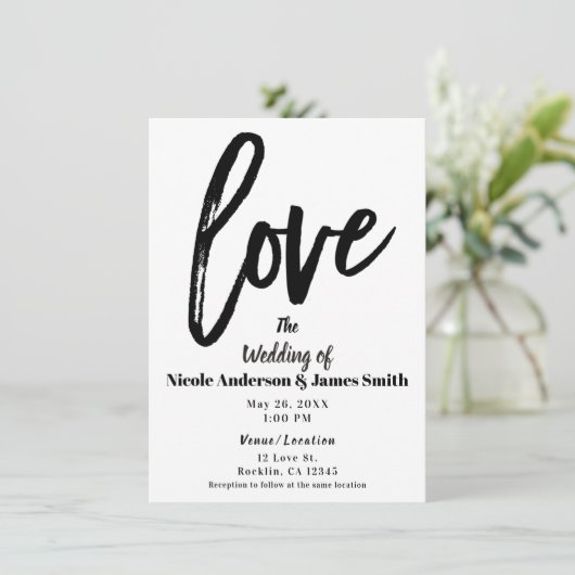 Black & White LOVE Brushモダン Script結婚's 招待状 (スタンド正面)