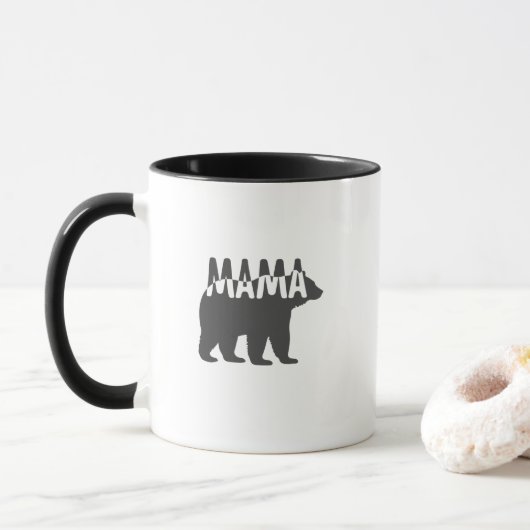 Black & White Mama Bear Silhouette マグカップ (ドーナツ)