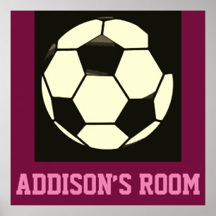 Black White Maroon Pink Soccer Ball Custom Name ポスター