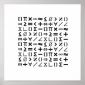 Black & White Math Signs & Symbols Pattern ポスター (正面)