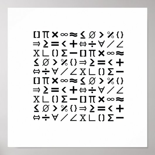 Black & White Math Signs & Symbols Pattern ポスター (正面)