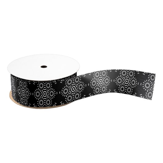 Black & White Mediterranean Tile Grosgrain Ribbon グログランリボン (リール)