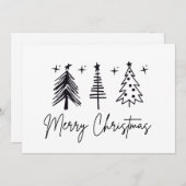 Black White Merry Christmas Tree Holiday Card シーズンカード (正面/裏面)