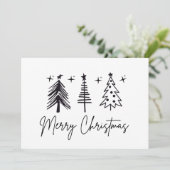 Black White Merry Christmas Tree Holiday Card シーズンカード (スタンド正面)