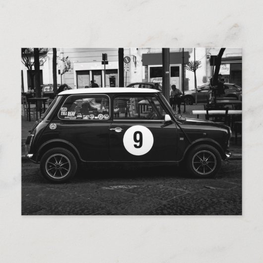 Black & White Mini Cooper Car Number 9はがき ポストカード (正面)