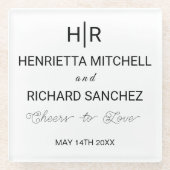 Black & White Minimal Clean Monogram Wedding ガラスコースター (正面)