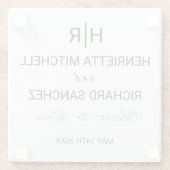 Black & White Minimal Clean Monogram Wedding ガラスコースター (裏面)
