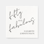 Black White Minimal Fifty and Fabulous Birthday スタンダードカクテルナプキン (正面)