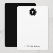 Black White | Minimal Modern Round Monogram ノートカード (正面/裏面)