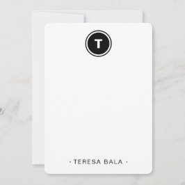 Black White | Minimal Modern Round Monogram ノートカード