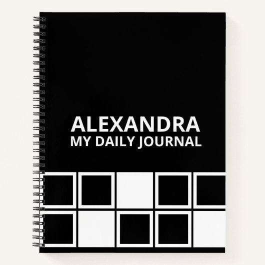 Black White Minimal Modern Squared Daily ノートブック (正面)