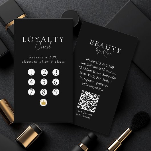 Black & White Minimal Salon QR Code Loyalty 名刺