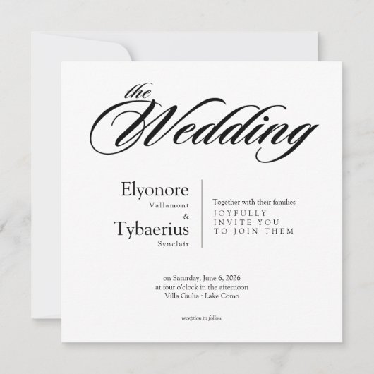 Black & White Minimal Square Wedding Invitation カード (正面)