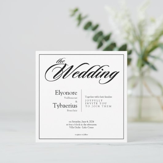 Black & White Minimal Square Wedding Invitation カード (スタンド正面)