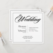 Black & White Minimal Square Wedding Invitation カード (正面/裏面インサイチュ)