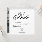 Black & White Minimal Square Wedding Photo カード (正面/裏面インサイチュ)