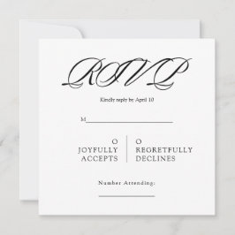 Black& White Minimal Square Wedding RSVP カード
