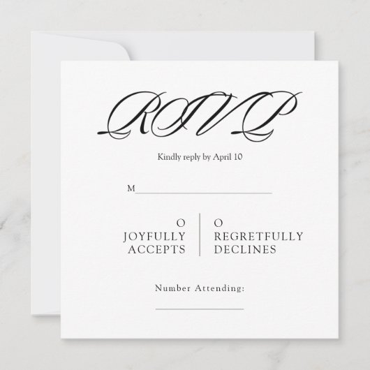 Black& White Minimal Square Wedding RSVP カード (正面)