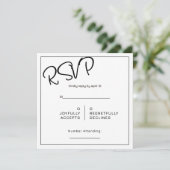 Black& White Minimal Square Wedding RSVP カード (スタンド正面)
