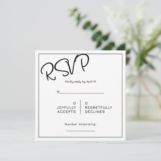 Black& White Minimal Square Wedding RSVP カード (スタンド正面)