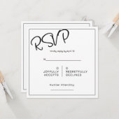 Black& White Minimal Square Wedding RSVP カード (正面/裏面インサイチュ)