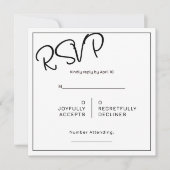 Black& White Minimal Square Wedding RSVP カード (正面)