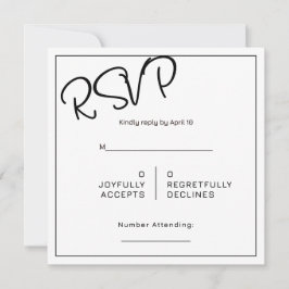 Black& White Minimal Square Wedding RSVP カード