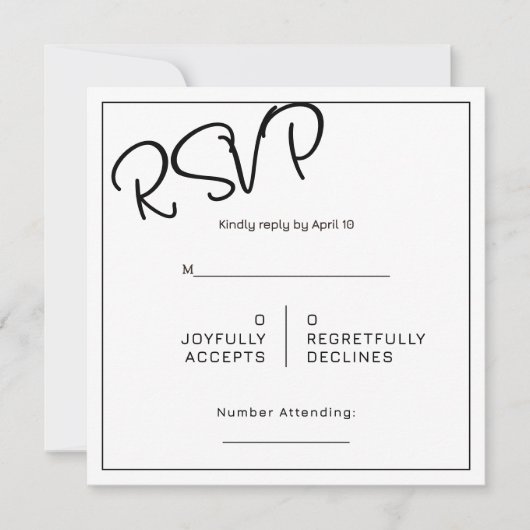 Black& White Minimal Square Wedding RSVP カード (正面)