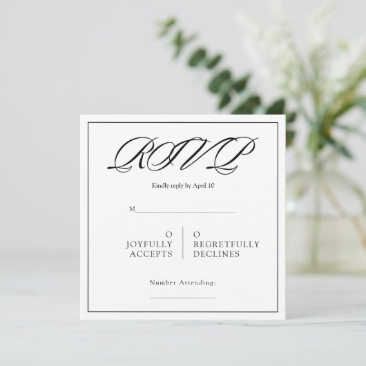 Black& White Minimal Square Wedding RSVP カード (スタンド正面)