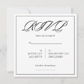 Black& White Minimal Square Wedding RSVP カード (正面)