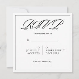 Black& White Minimal Square Wedding RSVP カード