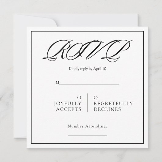 Black& White Minimal Square Wedding RSVP カード (正面)