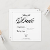 Black & White Minimal Square Wedding Save the Date カード (正面/裏面インサイチュ)