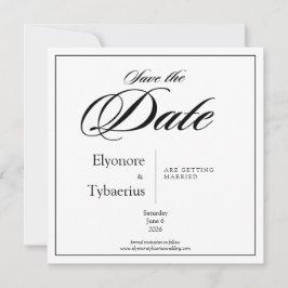 Black & White Minimal Square Wedding Save the Date カード