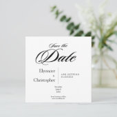 Black& White Minimal Square Wedding Save the Date カード (スタンド正面)