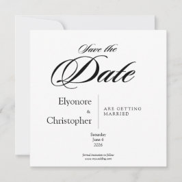 Black & White Minimal Square Wedding Save the Date カード