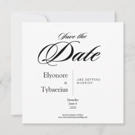Black & White Minimal Square Wedding Save the Date カード