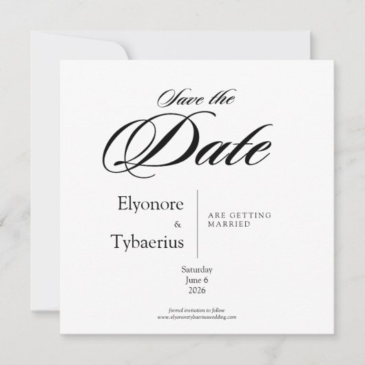 Black & White Minimal Square Wedding Save the Date カード (正面)