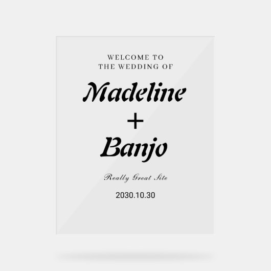 Black & White Minimalist Calligraphy Wedding  アクリルサイン (正面)
