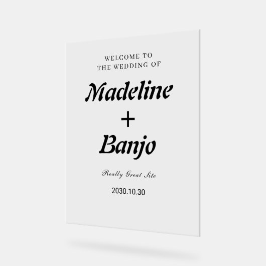 Black & White Minimalist Calligraphy Wedding  アクリルサイン (傾斜)
