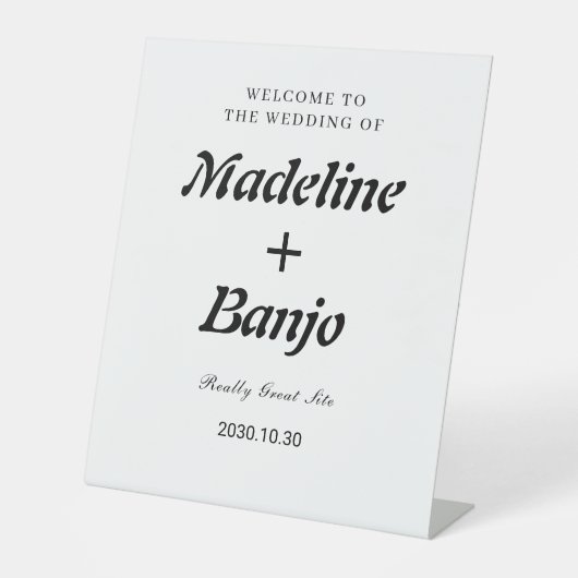 Black & White Minimalist Calligraphy Wedding  台座サイン (正面)