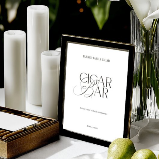 Black & White Minimalist Cigar Bar Wedding Sign