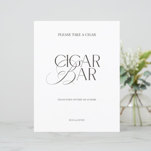 Black & White Minimalist Cigar Bar Wedding Sign (スタンド正面)