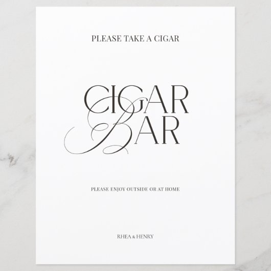 Black & White Minimalist Cigar Bar Wedding Sign (正面)
