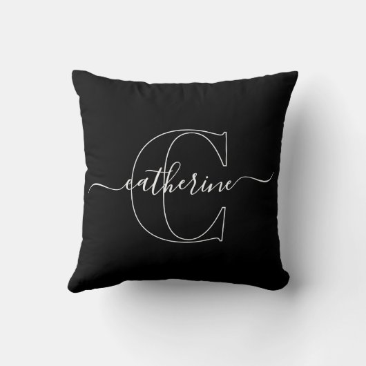 Black White Minimalist Elegant Script Monogram クッション (裏面)