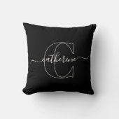 Black White Minimalist Elegant Script Monogram クッション (正面)