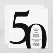 Black & White Minimalist Milestones 50th Birthday  招待状 (正面/裏面)