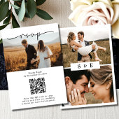 Black & White Minimalist QR code Photo Wedding 出欠カード
