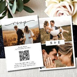 Black & White Minimalist QR code Photo Wedding 出欠カード
