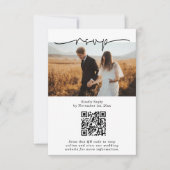 Black & White Minimalist QR code Photo Wedding 出欠カード (正面)